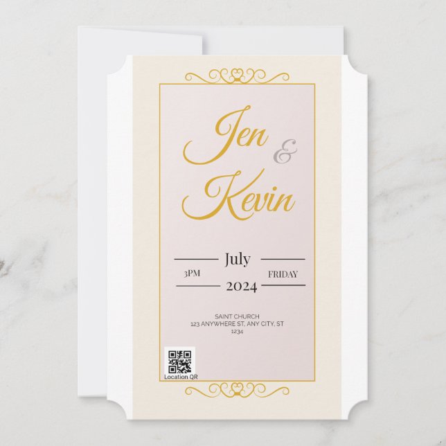 Invitación a la boda blanca de oro con girasol BG (Anverso)