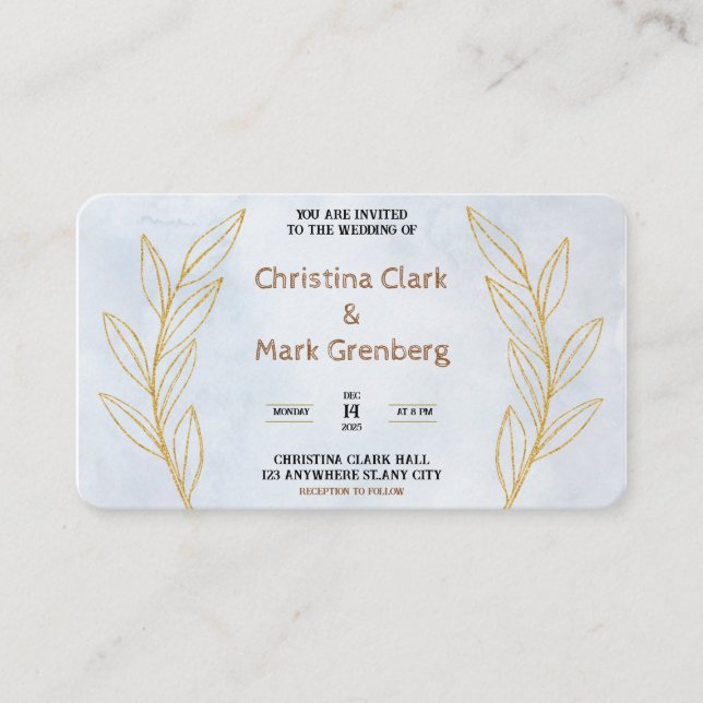 Invitación a la Boda Blanca de Oro Moderna (Anverso)