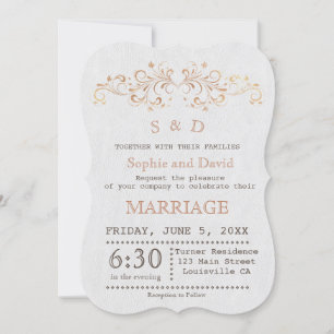 Invitación a la Boda Blanca de Swirl Fourish Rosa