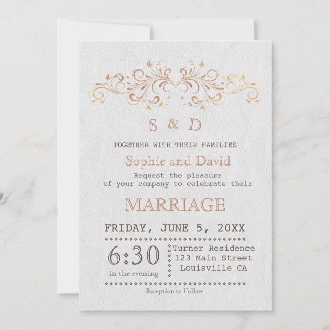 Invitación a la Boda Blanca de Swirl Fourish Rosa  (Anverso)