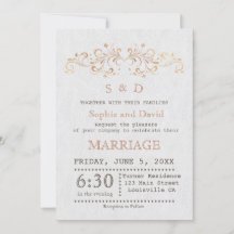 Invitación a la Boda Blanca de Swirl Fourish Rosa 