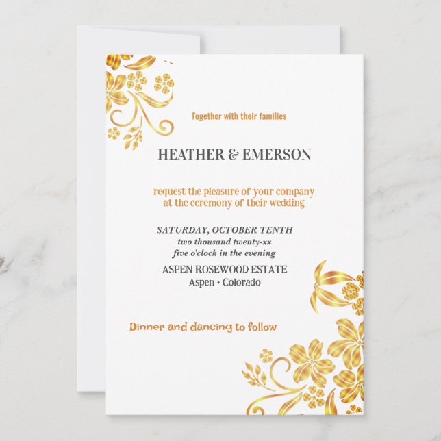 Invitación a la Boda blanca Elegante con Flores Do (Anverso)