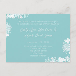 Invitación a la boda blanca en la cosecha turquesa