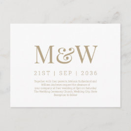 Invitación a la boda blanca en un monograma modern