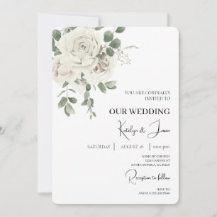 Invitación a la boda blanca floral en inglés