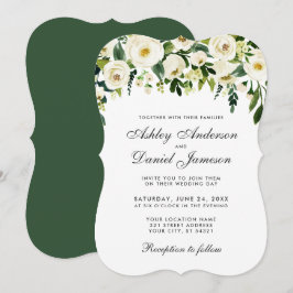 Invitación a la boda blanca floral verde acuarela