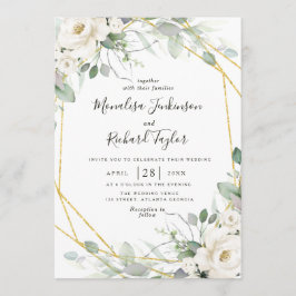 Invitación a la boda blanca floral y verde