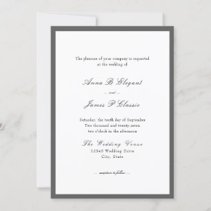 Invitación a la boda blanca gris con guión clásico