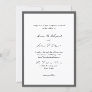 Invitación a la boda blanca gris con guión clásico