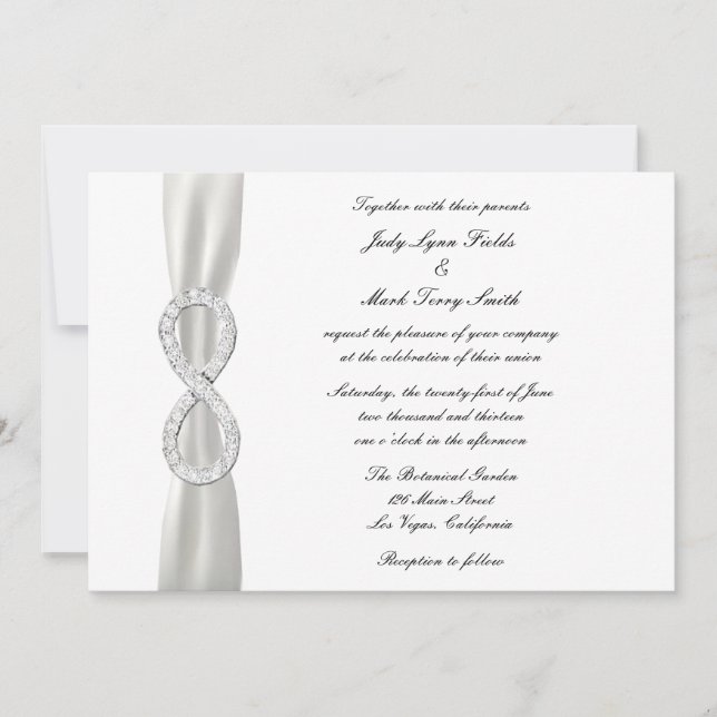 Invitación a la Boda Blanca Infinito de Diamantes (Anverso)