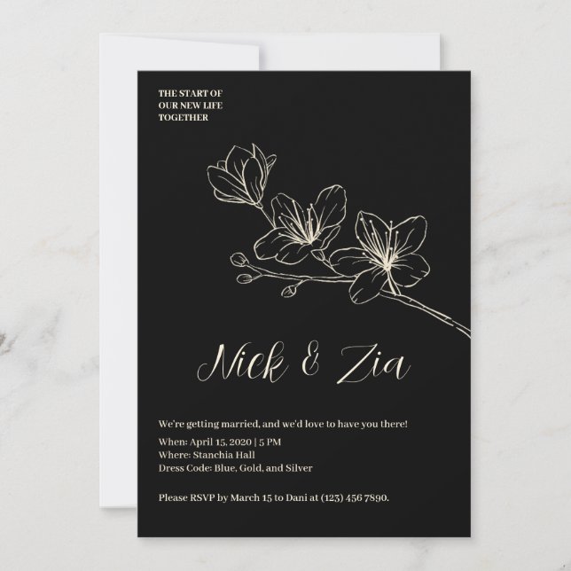Invitación a la boda blanca mínima de la flor de o (Anverso)