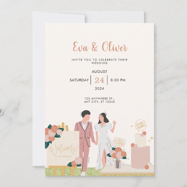 Invitación a la boda blanca moderna (Anverso)