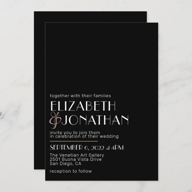 Invitación a la boda blanca moderna y mínima en ne (Anverso / Reverso)