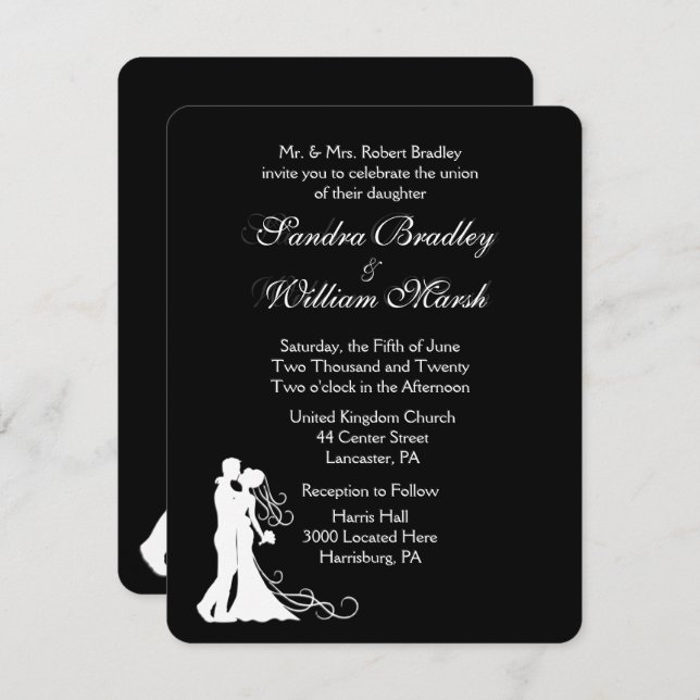 Invitación a la boda blanca negra (Anverso / Reverso)