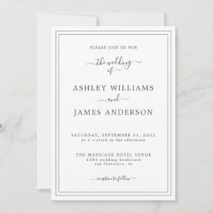 Invitación a la boda blanca negra con guión de mod