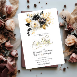 Invitación a la Boda Blanca Negra de Oro