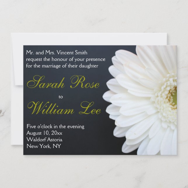 Invitación a la boda blanca, negra y dorada (Anverso)