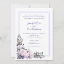 Invitación a la boda blanca Peony Garden Periwinkl
