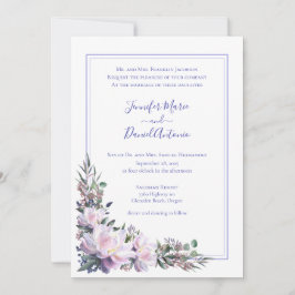 Invitación a la boda blanca Peony Garden Periwinkl