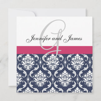 Invitación a la boda blanca rosa rosa-azul del Mon