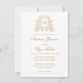 Invitación a la Boda Blanca y al Oro Monograma Clá