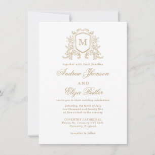 Invitación a la Boda Blanca y al Oro Monograma Clá