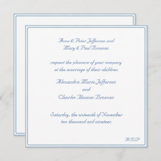 Invitación a la boda blanca y azul claro