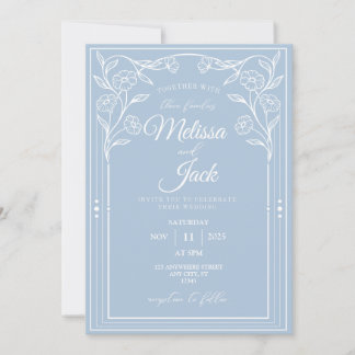 Invitación a la boda blanca y azul con clase