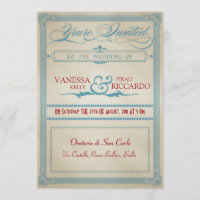Invitación a la boda blanca y azul de color rojo v