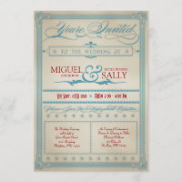 Invitación a la boda blanca y azul de color rojo v