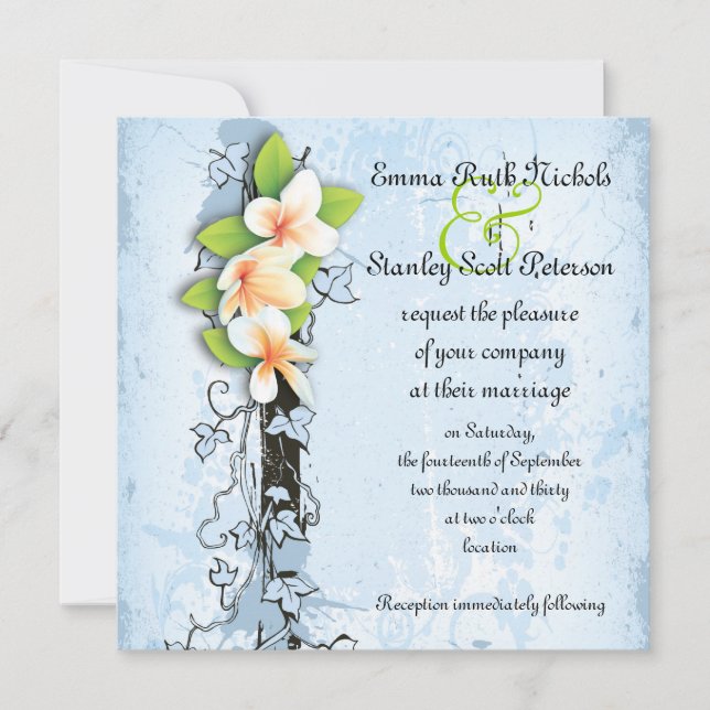 Invitación a la boda blanca y azul de marfil de pl (Anverso)