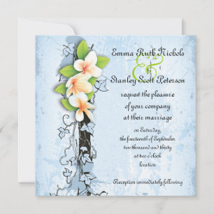 Invitación a la boda blanca y azul de marfil de pl