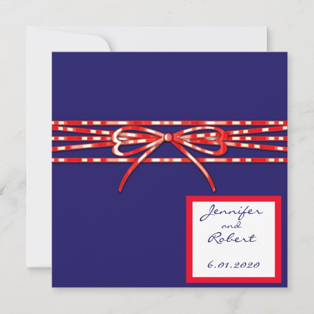 Invitación a la boda blanca y azul roja (Anverso)