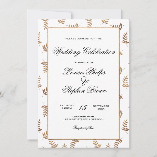 Invitación a la Boda Blanca y de Oro (Anverso)