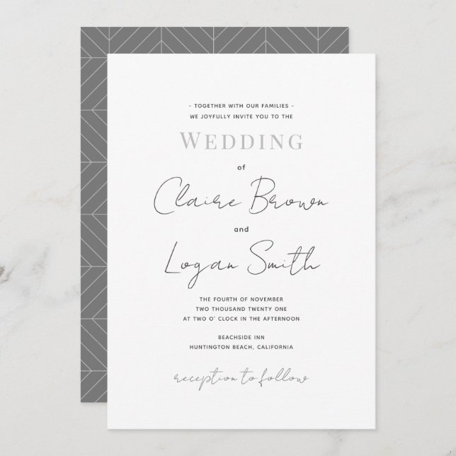 Invitación a la boda blanca y moderna (Anverso / Reverso)