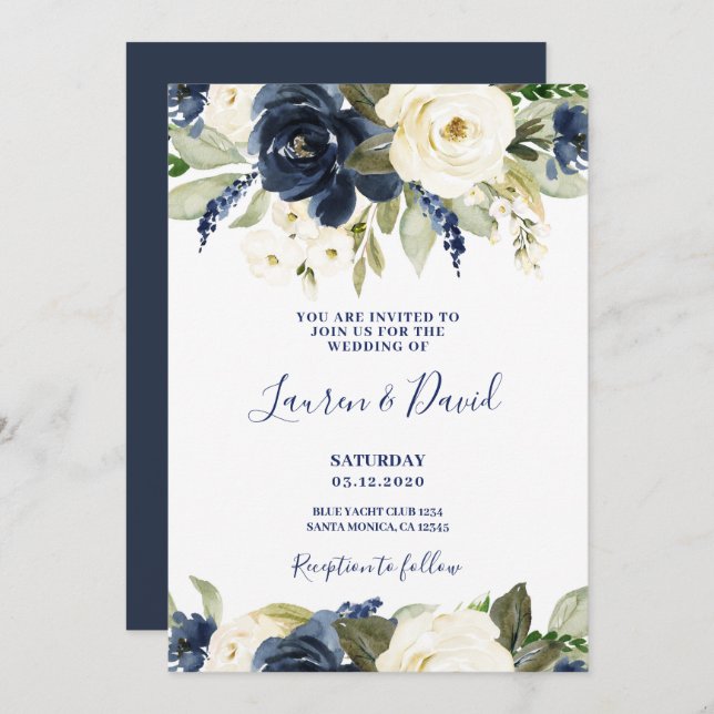 Invitación a la boda blanca y naval (Anverso / Reverso)