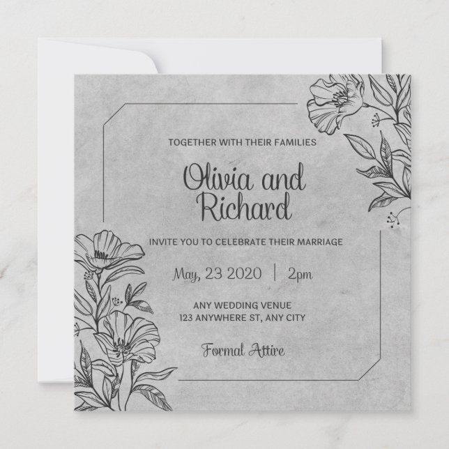 Invitación a la boda blanca y negra (Anverso)