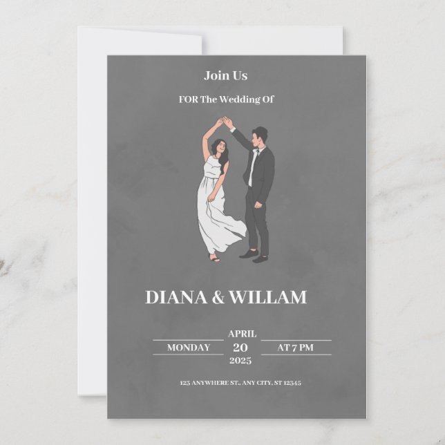 Invitación a la boda blanca y negra (Anverso)