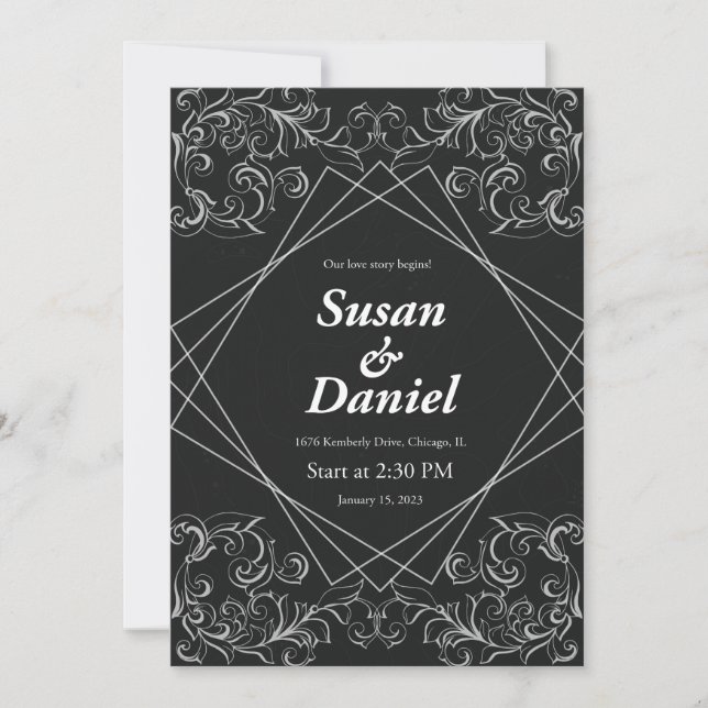 Invitación a la boda blanca y negra (Anverso)