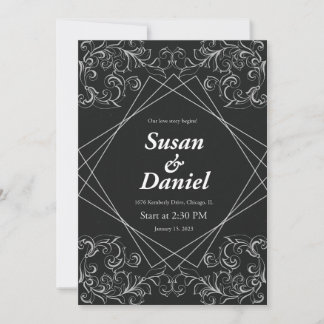 Invitación a la boda blanca y negra