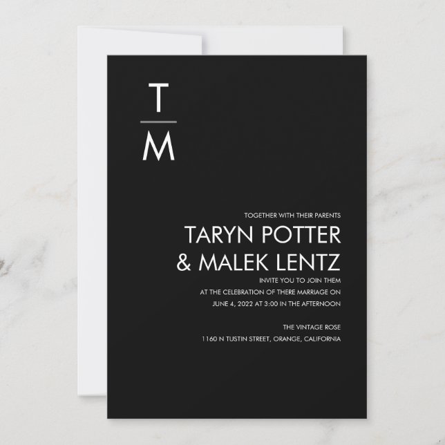 Invitación a la boda blanca y negra (Anverso)