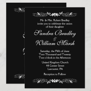 Invitación a la boda blanca y negra