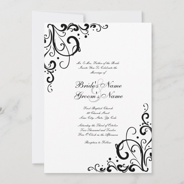 Invitación a la boda blanca y negra (Anverso)