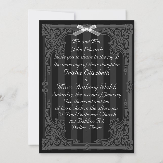 Invitación a la boda blanca y negra (Anverso)