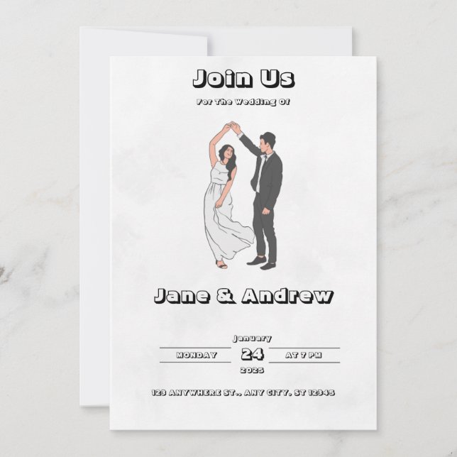 Invitación a la boda blanca y negra (Anverso)