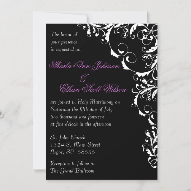 Invitación a la boda blanca y negra (Anverso)