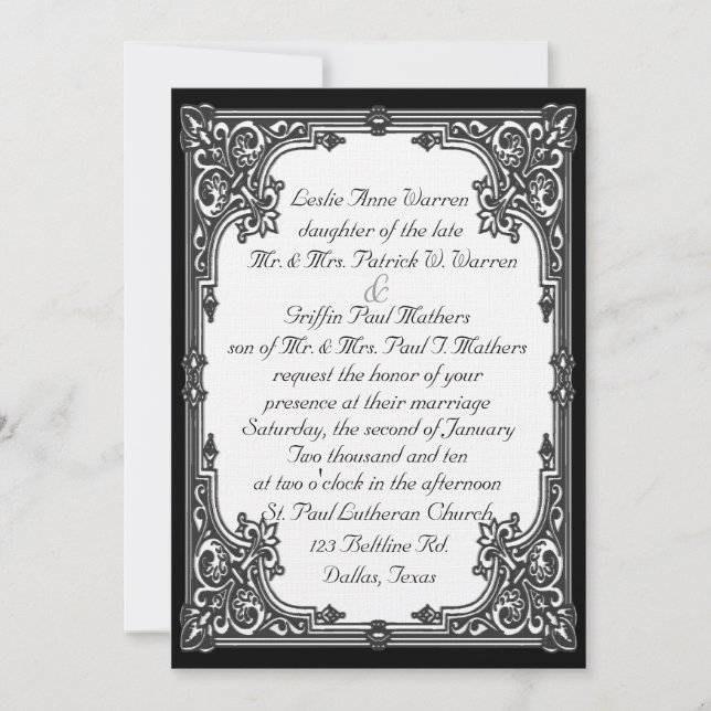 Invitación a la boda blanca y negra (Anverso)