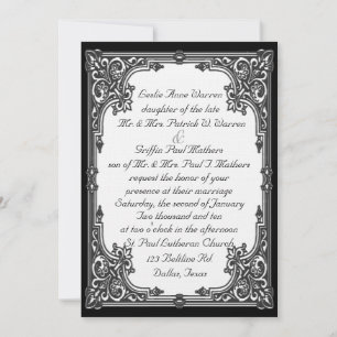 Invitación a la boda blanca y negra