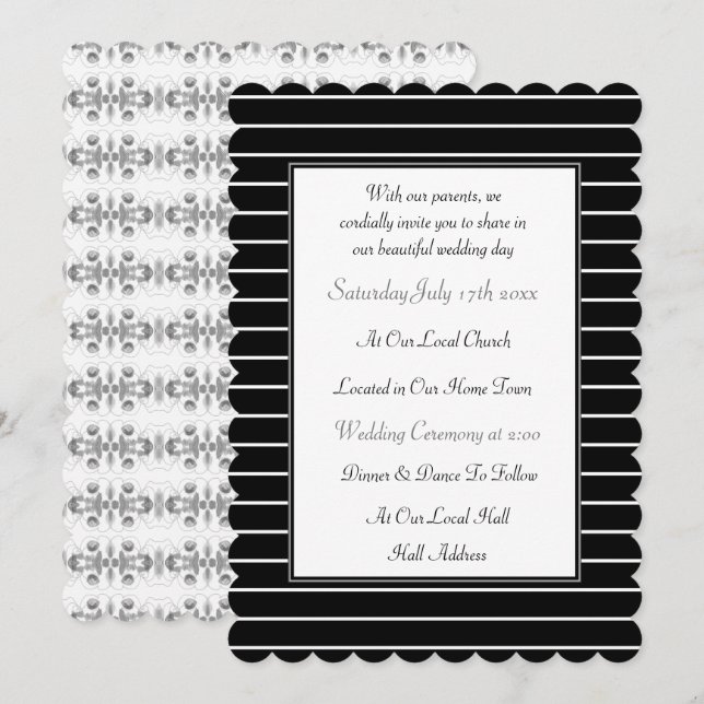 Invitación a la boda blanca y negra (Anverso / Reverso)