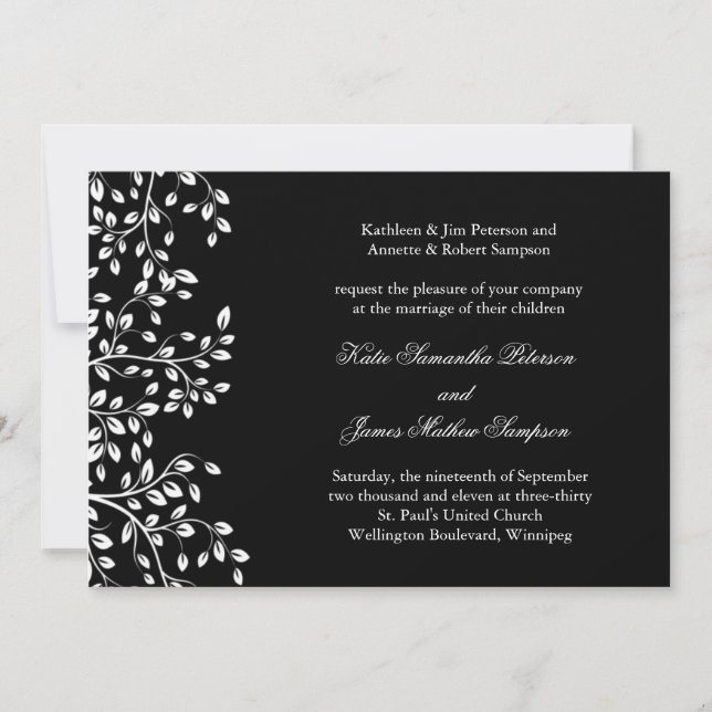 Invitación a la boda blanca y negra (Anverso)
